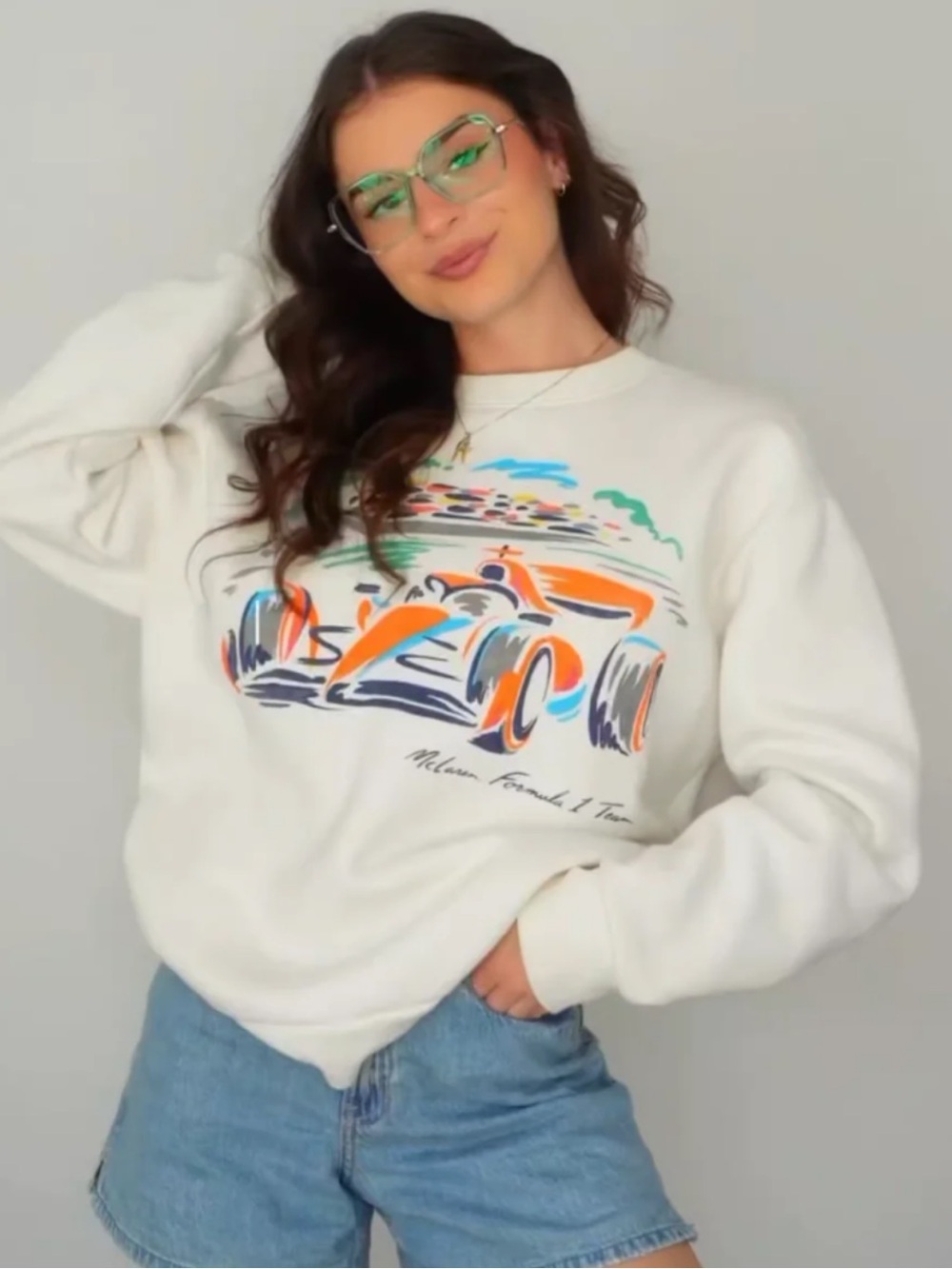 MCLAREN formula 1 Team Racing White Graphic Crewneck sweatshirt Racing Print L